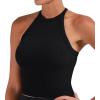 imageSunzel Ribbed Tank Tops for Women Halter High Neck Seamless Cute Crop Top Basics Sleeveless Workout Athletic Yoga ShirtsBlackblack Waist Length 2 Pack