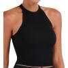 imageSunzel Ribbed Tank Tops for Women Halter High Neck Seamless Cute Crop Top Basics Sleeveless Workout Athletic Yoga ShirtsBlackblack Waist Length 2 Pack