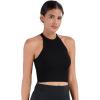 imageSunzel Ribbed Tank Tops for Women Halter High Neck Seamless Cute Crop Top Basics Sleeveless Workout Athletic Yoga ShirtsBlackbright Orange Waist Length 2 Pack