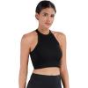 imageSunzel Ribbed Tank Tops for Women Halter High Neck Seamless Cute Crop Top Basics Sleeveless Workout Athletic Yoga ShirtsBlackcharcoal Gray Crop 2 Pack