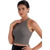 imageSunzel Ribbed Tank Tops for Women Halter High Neck Seamless Cute Crop Top Basics Sleeveless Workout Athletic Yoga ShirtsBlackcharcoal Gray Waist Length 2 Pack