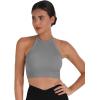 imageSunzel Ribbed Tank Tops for Women Halter High Neck Seamless Cute Crop Top Basics Sleeveless Workout Athletic Yoga ShirtsBlackgrey Green Crop 2 Pack