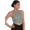 imageSunzel Ribbed Tank Tops for Women Halter High Neck Seamless Cute Crop Top Basics Sleeveless Workout Athletic Yoga ShirtsBlackgrey Green Waist Length 2 Pack