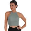 imageSunzel Ribbed Tank Tops for Women Halter High Neck Seamless Cute Crop Top Basics Sleeveless Workout Athletic Yoga ShirtsBlackgrey Green Waist Length 2 Pack