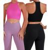 imageSunzel Ribbed Tank Tops for Women Halter High Neck Seamless Cute Crop Top Basics Sleeveless Workout Athletic Yoga ShirtsBlackhot Pink Crop 2 Pack