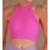 imageSunzel Ribbed Tank Tops for Women Halter High Neck Seamless Cute Crop Top Basics Sleeveless Workout Athletic Yoga ShirtsBlackhot Pink Crop 2 Pack