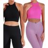 imageSunzel Ribbed Tank Tops for Women Halter High Neck Seamless Cute Crop Top Basics Sleeveless Workout Athletic Yoga ShirtsBlackhot Pink Crop 2 Pack