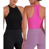 imageSunzel Ribbed Tank Tops for Women Halter High Neck Seamless Cute Crop Top Basics Sleeveless Workout Athletic Yoga ShirtsBlackhot Pink Waist Length 2 Pack