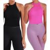 imageSunzel Ribbed Tank Tops for Women Halter High Neck Seamless Cute Crop Top Basics Sleeveless Workout Athletic Yoga ShirtsBlackhot Pink Waist Length 2 Pack