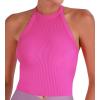 imageSunzel Ribbed Tank Tops for Women Halter High Neck Seamless Cute Crop Top Basics Sleeveless Workout Athletic Yoga ShirtsBlackhot Pink Waist Length 2 Pack