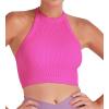 imageSunzel Ribbed Tank Tops for Women Halter High Neck Seamless Cute Crop Top Basics Sleeveless Workout Athletic Yoga ShirtsHot Pinkhot Pink Crop 2 Pack