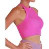 imageSunzel Ribbed Tank Tops for Women Halter High Neck Seamless Cute Crop Top Basics Sleeveless Workout Athletic Yoga ShirtsHot Pinkhot Pink Crop 2 Pack