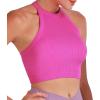 imageSunzel Ribbed Tank Tops for Women Halter High Neck Seamless Cute Crop Top Basics Sleeveless Workout Athletic Yoga ShirtsHot Pinkhot Pink Crop 2 Pack