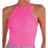 imageSunzel Ribbed Tank Tops for Women Halter High Neck Seamless Cute Crop Top Basics Sleeveless Workout Athletic Yoga ShirtsHot Pinkhot Pink Waist Length 2 Pack