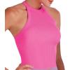 imageSunzel Ribbed Tank Tops for Women Halter High Neck Seamless Cute Crop Top Basics Sleeveless Workout Athletic Yoga ShirtsHot Pinkhot Pink Waist Length 2 Pack