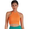 imageSunzel Ribbed Tank Tops for Women Halter High Neck Seamless Cute Crop Top Basics Sleeveless Workout Athletic Yoga ShirtsNeon Greenbright Orange Crop 2 Pack