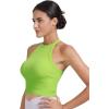 imageSunzel Ribbed Tank Tops for Women Halter High Neck Seamless Cute Crop Top Basics Sleeveless Workout Athletic Yoga ShirtsNeon Greenbright Orange Waist Length 2 Pack