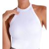 imageSunzel Ribbed Tank Tops for Women Halter High Neck Seamless Cute Crop Top Basics Sleeveless Workout Athletic Yoga ShirtsWhitehot Pink Waist Length 2 Pack
