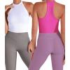 imageSunzel Ribbed Tank Tops for Women Halter High Neck Seamless Cute Crop Top Basics Sleeveless Workout Athletic Yoga ShirtsWhitehot Pink Waist Length 2 Pack