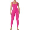 imageSunzel Ribbed Yoga Jumpsuits for Women Sexy Seamless Square Neck Tummy Control Workout One Piece Bodysuits Unitard for WomenHot Pink