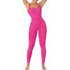 imageSunzel Ribbed Yoga Jumpsuits for Women Sexy Seamless Square Neck Tummy Control Workout One Piece Bodysuits Unitard for WomenHot Pink