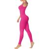 imageSunzel Ribbed Yoga Jumpsuits for Women Sexy Seamless Square Neck Tummy Control Workout One Piece Bodysuits Unitard for WomenHot Pink
