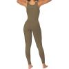 imageSunzel Ribbed Yoga Jumpsuits for Women Sexy Seamless Square Neck Tummy Control Workout One Piece Bodysuits Unitard for WomenOlive Green