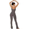 imageSunzel Womens Sleeveless Bodysuits Seamless Ribbed Jumpsuit with Butt Scrunch Flare Leggings Builtin Pad and Square NeckDark Grey