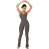 imageSunzel Womens Sleeveless Bodysuits Seamless Ribbed Jumpsuit with Butt Scrunch Flare Leggings Builtin Pad and Square NeckDark Grey
