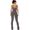 imageSunzel Womens Sleeveless Bodysuits Seamless Ribbed Jumpsuit with Butt Scrunch Flare Leggings Builtin Pad and Square NeckDark Grey