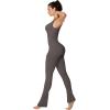imageSunzel Womens Sleeveless Bodysuits Seamless Ribbed Jumpsuit with Butt Scrunch Flare Leggings Builtin Pad and Square NeckDark Grey