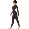 imageSunzel Yoga Jumpsuits for women Long Sleeve Workout Jumpsuit Gold Zipper Front One Piece Sport Bodycon RompersBrown