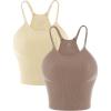 imageSunzel Free to Be Tank Crop Ribbed Tank Tops Seamless Racerback Camisoles No pad Camis Cropped Workout Gym YogaBbeige Brown2pcscrop