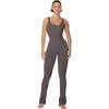 imageSunzel Womens Sleeveless Bodysuits Seamless Ribbed Jumpsuit with Butt Scrunch Flare Leggings Builtin Pad and Square NeckDark Grey