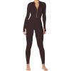 imageSunzel Yoga Jumpsuits for women Long Sleeve Workout Jumpsuit Gold Zipper Front One Piece Sport Bodycon RompersBrown