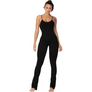 imageSunzel Flare Jumpsuits for Women Seamless Tummy Control One Piece Yoga Workout Unitard Bodysuits with Built in Bra 32quot Inseam Black Medium