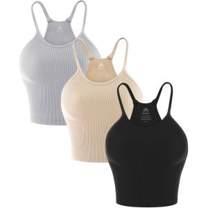 imageSunzel Free to Be Tank Crop Ribbed Tank Tops Seamless Racerback Camisoles No pad Camis Cropped Workout Gym YogaBlack Beige Grey3pcscrop