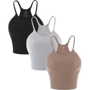 imageSunzel Free to Be Tank Crop Ribbed Tank Tops Seamless Racerback Camisoles No pad Camis Cropped Workout Gym YogaBlack Brown Grey3pcscrop