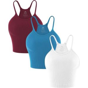 imageSunzel Free to Be Tank Crop Ribbed Tank Tops Seamless Racerback Camisoles No pad Camis Cropped Workout Gym YogaDarkred Blue White3pcscrop