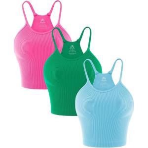 imageSunzel Free to Be Tank Crop Ribbed Tank Tops Seamless Racerback Camisoles No pad Camis Cropped Workout Gym YogaHotpink Golfgreen Splashblue3pcscrop