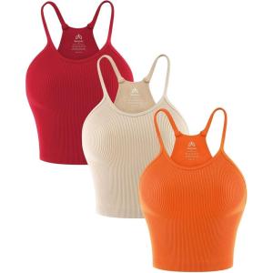 imageSunzel Free to Be Tank Crop Ribbed Tank Tops Seamless Racerback Camisoles No pad Camis Cropped Workout Gym YogaRed Beige Orange3pcscrop