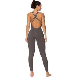 imageSunzel Jumpsuits for Women Backless Seamless Workout One Piece Bodycon Romper Scoop Neck Butt Scrunch Leggings UnitardGrey
