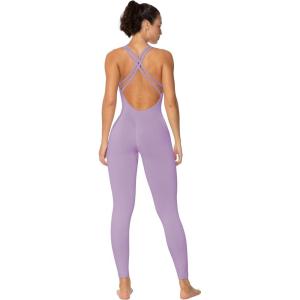 imageSunzel Jumpsuits for Women Backless Seamless Workout One Piece Bodycon Romper Scoop Neck Butt Scrunch Leggings UnitardPurple