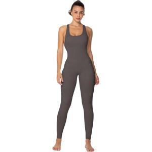 imageSunzel Womens Sleeveless Body Suit with Butt Scrunch Leggings and Builtin Pad Seamless Ribbed Sexy Racer Back JumpsuitDark Grey