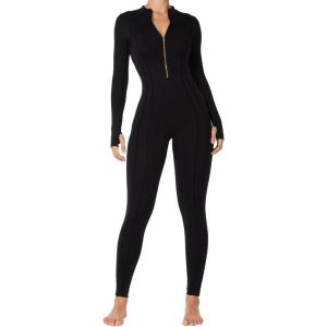 imageSunzel Yoga Jumpsuits for women Long Sleeve Workout Jumpsuit Gold Zipper Front One Piece Sport Bodycon RompersBlack