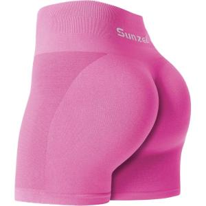 imageSunzel Butt Scrunch Seamless Shorts Womens 5 Inch Workout Shorts High Waist Stretch Booty Short for GymYogaRunningBikingPink