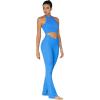 imageSunzel Mini Flare Leggings for Women V Crossover Mid Rise Workout Flared Yoga Pants with Tummy Control and Wide LegClassic Blue