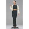 imageSunzel Womens 2 Piece Lounge Set Knit Long Sleeve Cropped Top with High Waisted Mini Flare Pants Matching Sets Casual OutfitBlack