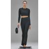 imageSunzel Womens 2 Piece Lounge Set Knit Long Sleeve Cropped Top with High Waisted Mini Flare Pants Matching Sets Casual OutfitBlack