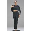 imageSunzel Womens 2 Piece Lounge Set Knit Long Sleeve Cropped Top with High Waisted Mini Flare Pants Matching Sets Casual OutfitBlack